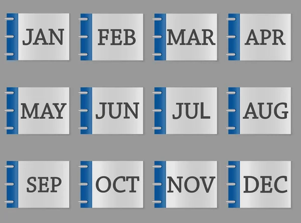 Conjunto de mes calendario icono en color gris y azul — Archivo Imágenes Vectoriales