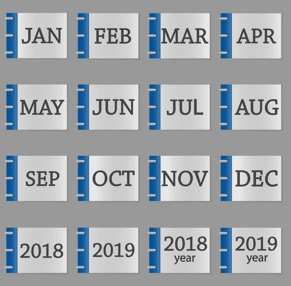 Kalendermonat setzt Icon auf graue und blaue Farbe — Stockvektor