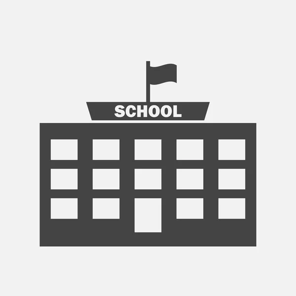 Ícone de vetor de um prédio da escola em um fundo cinza — Vetor de Stock