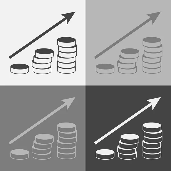 Icônes vectorielles ensemble pile de pièces et une flèche montrant croissance de l'argent — Image vectorielle
