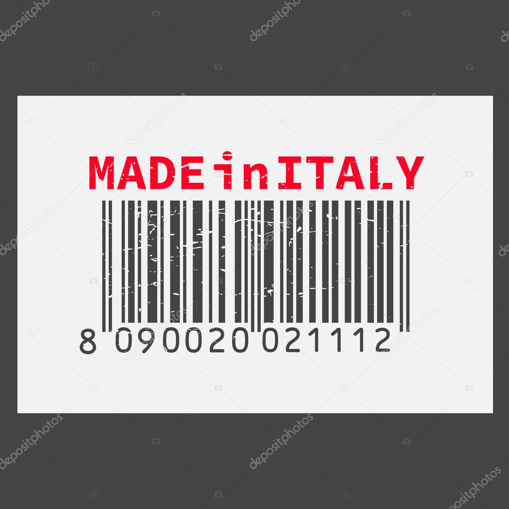 Vector realistic barcode  Made in Italy on dark background.