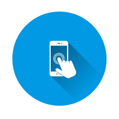 El düğmeye basar akıllı telefon. Mavi ba üzerindeki imleç simgesi