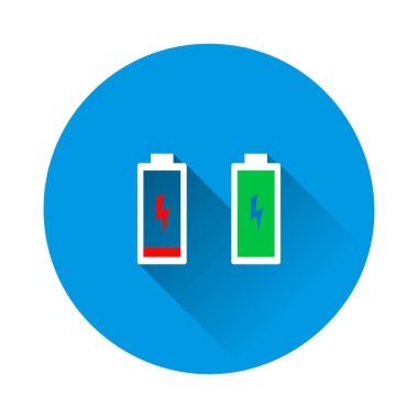 Mavi arka planda tam batarya ve düşük batarya. Düz resim ile