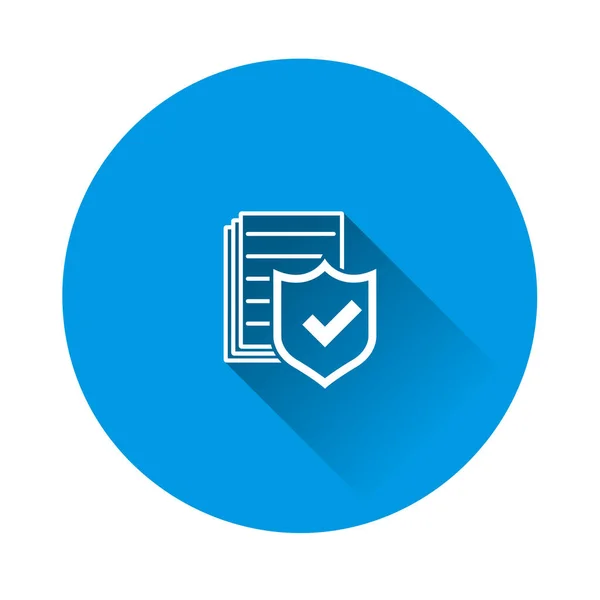 Painel de verificação do ícone do vetor no fundo azul. Segurança dos dados, seguradora —  Vetores de Stock