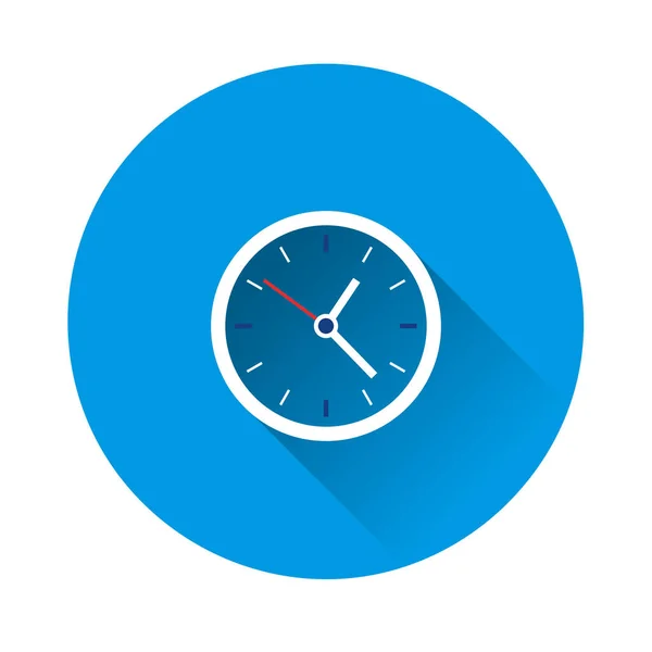 Clock icon on blue background. Flat image with long shadow. — Stock vektor