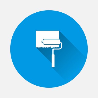 Mavi arkaplanda vektör simgesi resim silindiri simgesi. Uzun gölgeli düz resim.