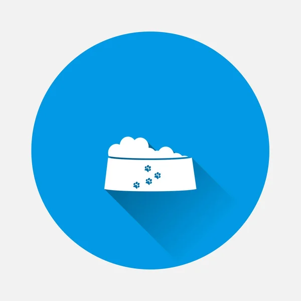 Vettore icona ciotola animale domestico su sfondo blu. Immagine piatta con lunga ombra . — Vettoriale Stock