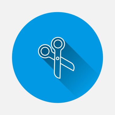 Mavi arkaplanda vektör makas simgesi. Uzun sh ile düz resim