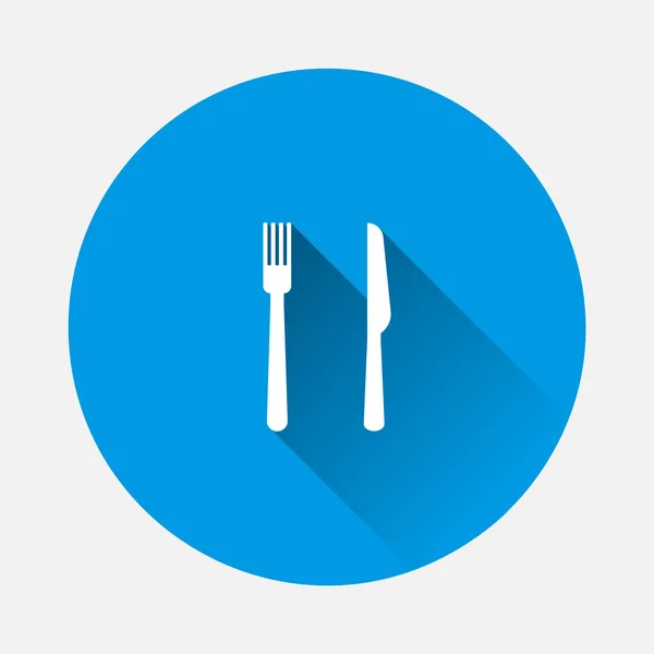 Fork e faca vetor ícone no fundo azul. Imagem plana com sombra longa. Camadas agrupadas para fácil edição ilustração. Para o seu design . — Vetor de Stock