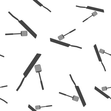 Tava ve kürek kemiğinin vektör görüntüsü. Beyaz arka planda mutfak gereçleri vektörsüz desen.