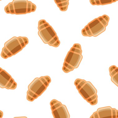 Kruvasan vektör ikonu. Kahvaltı sembolü, lezzetli hamur işleri beyaz arka planda kusursuz desen..