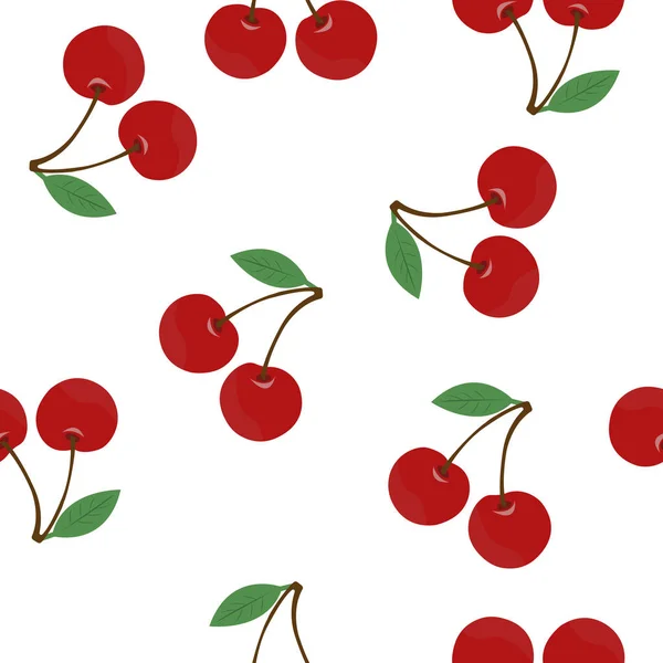 Vector icon of cherry fruit. Ripe burgundy red cherry seamless pattern on a white background. — Stock Vector