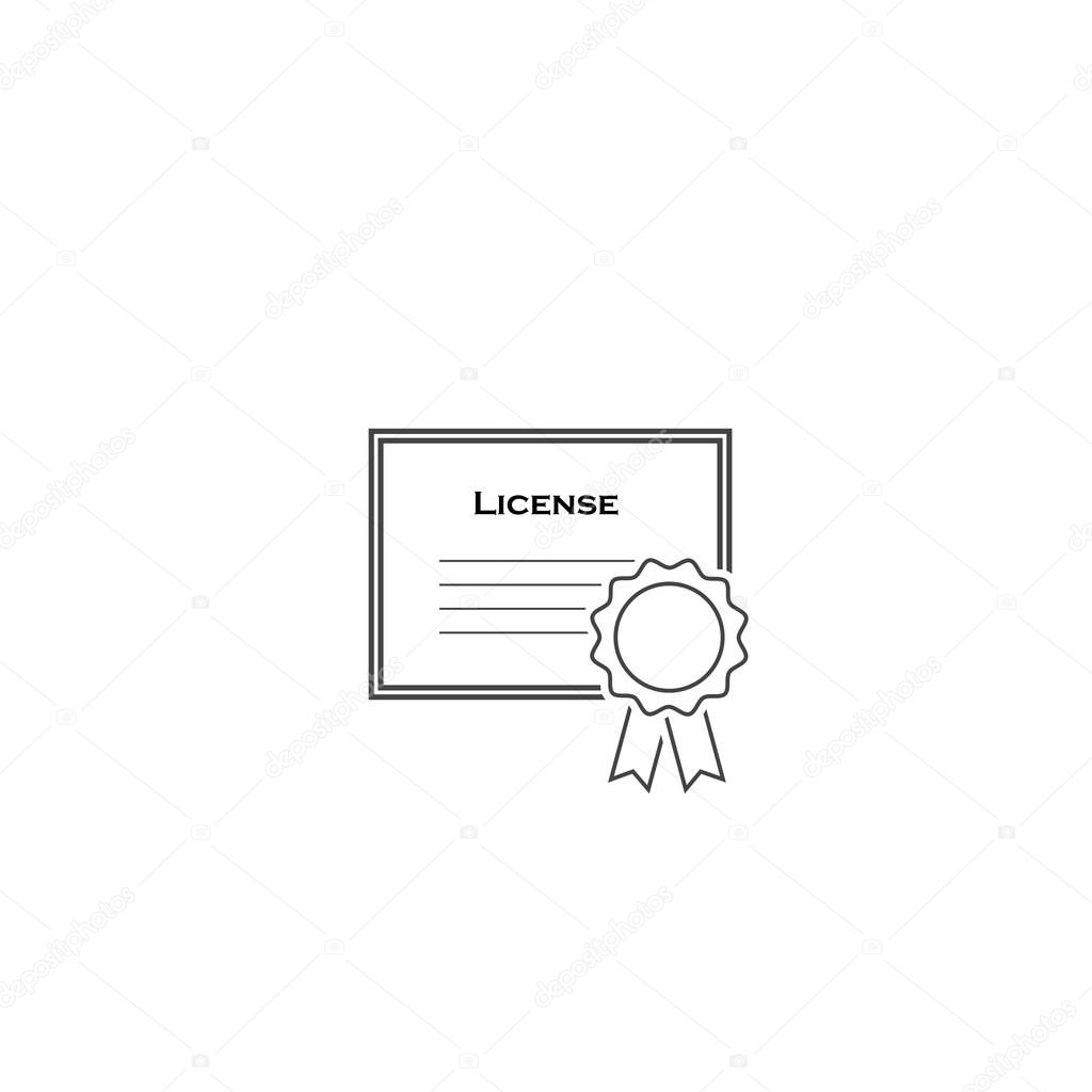 Vector license certificate icon on white isolated background. Layers grouped for easy editing illustration. For your design.