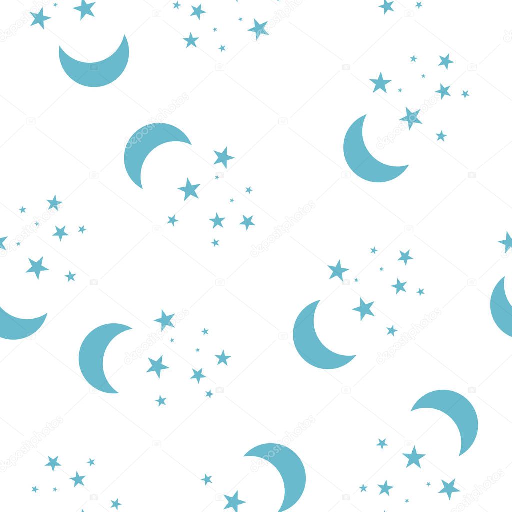 Moon and stars Vector icon. Yellow stars on a blue night sky sea