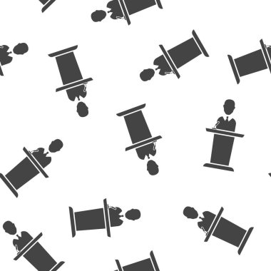 Kürsüde vektör ikonu hoparlörü. Podyumdan beyaz arka planda kusursuz bir şekilde yayın yapan politikacı..