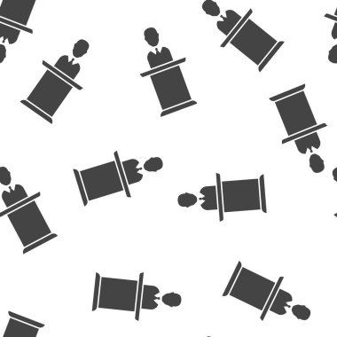 Kürsüde vektör ikonu hoparlörü. Podyumdan beyaz arka planda kusursuz bir şekilde yayın yapan politikacı..