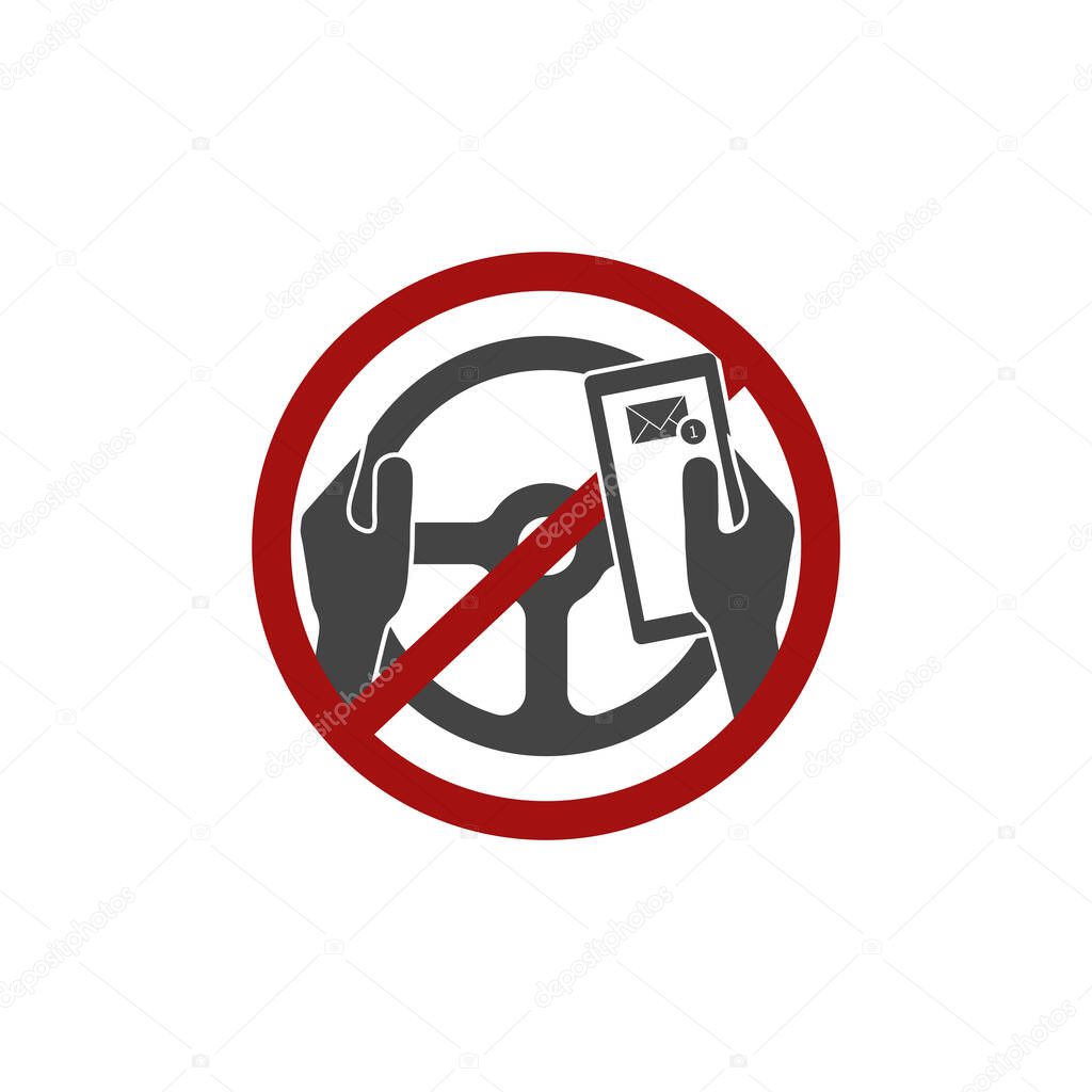 Vector icon prohibition of the use of the phone by the driver.You can t call, talk about the phone and write text messages on white background.