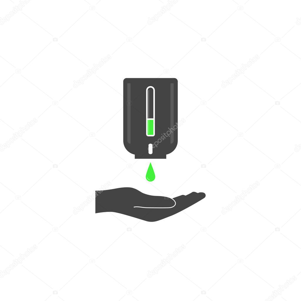 Hand disinfection soap disinfector vector icon on white isolated background. Hygiene symbol. Layers grouped for easy editing illustration. For your design.