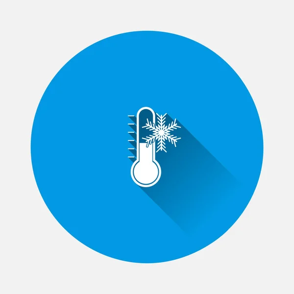 矢量温度计和雪花图标 蓝色背景上冷图标的符号 有很长阴影的平面图像 层次结构分组 以方便编辑说明 为了你的设计 — 图库照片