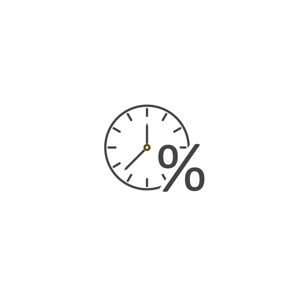 Ícone Relógio Vetorial Sinal Percentual Símbolo Empréstimo Fundo Isolado Branco — Vetor de Stock
