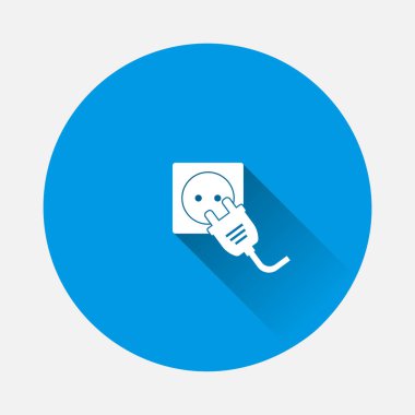 Mavi arkaplanda vektör ikonu ve soket ikonu. Uzun gölgeli düz bir görüntü. Kolayca düzenlemek için katmanlar gruplandırıldı. Tasarımın için..