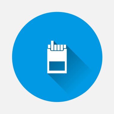 Mavi arka planda sigara paketi vektör simgesi. Uzun gölgeli düz bir görüntü. Kolayca düzenlemek için katmanlar gruplandırıldı. Tasarımın için..