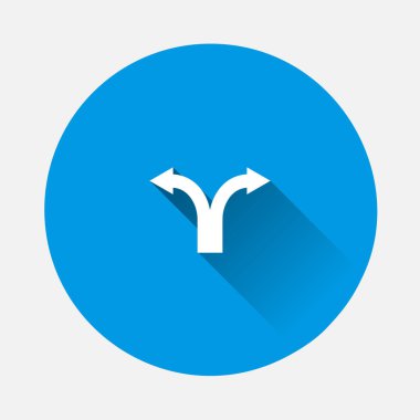 Mavi arkaplanda iki yönlü yol işareti simgesi gösteren vektör simgesi. Uzun gölgeli düz bir görüntü. Kolayca düzenlemek için katmanlar gruplandırıldı. Tasarımın için..