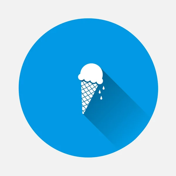 Векторна Піктограма Морозива Вафельній Чашці Синьому Фоні Плоске Зображення Довгою — стоковий вектор