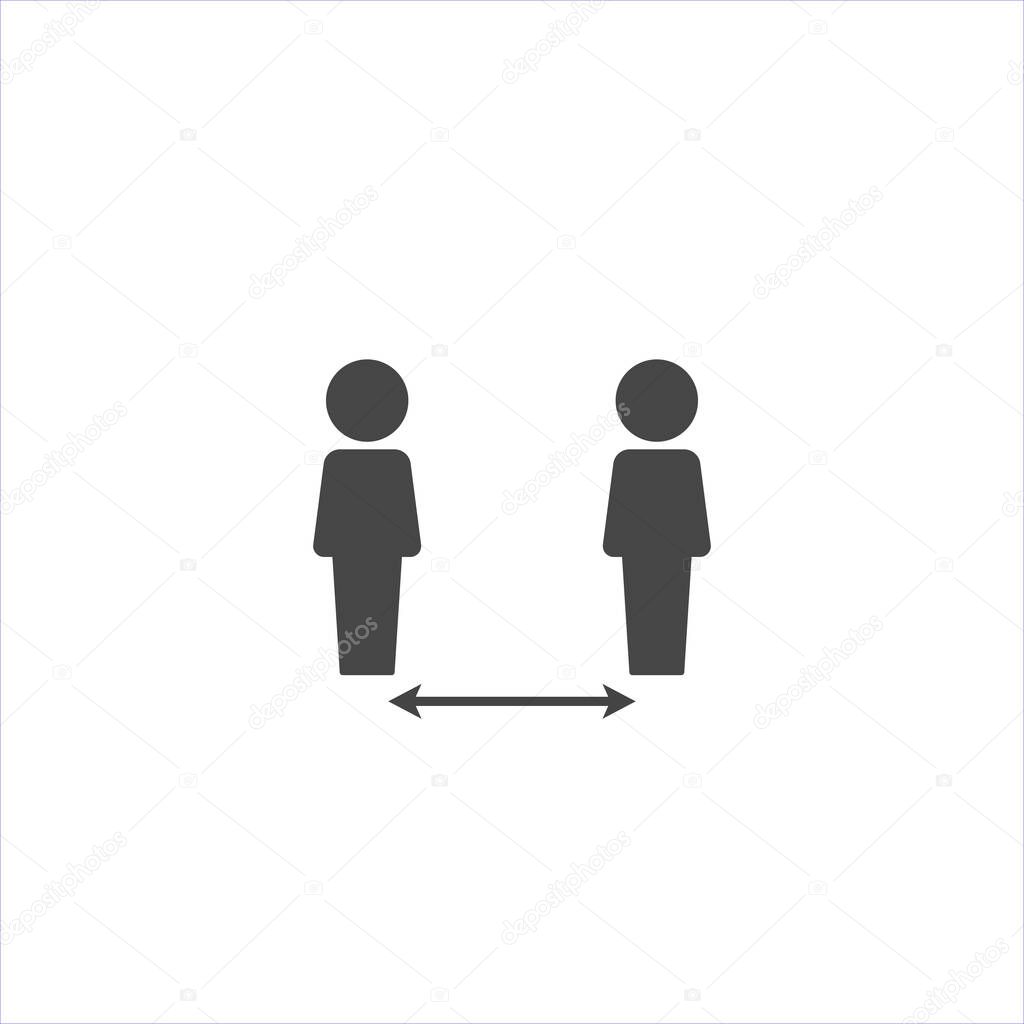 Vector icon need to keep distance between people on white isolated background. Layers grouped for easy editing illustration. For your design.