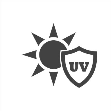 Beyaz izole arkaplanda ultraviyole koruma vektörü simgesi. Kolayca düzenlemek için katmanlar gruplandırıldı. Tasarımın için..