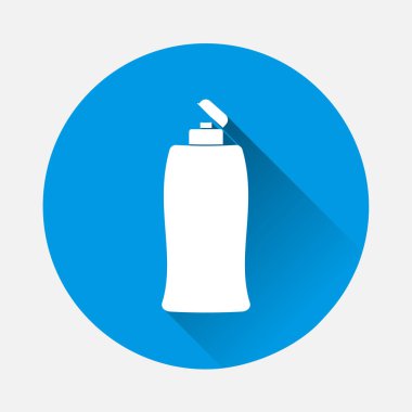 Saç şampuanının vektör simgesi, banyo jeli. Vücut bakımı. Mavi arkaplanda saflık simgesi. Uzun gölgeli düz bir görüntü. Kolayca düzenlemek için katmanlar gruplandırıldı. Tasarımın için..