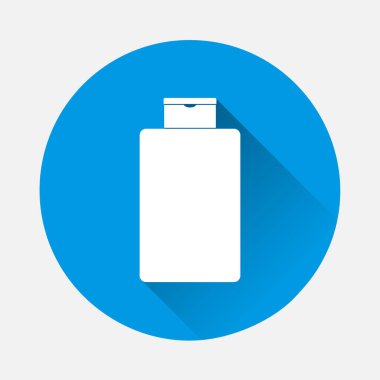 Saç şampuanının vektör simgesi, banyo jeli. Vücut bakımı. Mavi arkaplanda saflık simgesi. Uzun gölgeli düz bir görüntü. Kolayca düzenlemek için katmanlar gruplandırıldı. Tasarımın için..