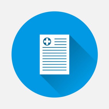 Tıbbi kayıtlar mavi arka planda ikon vektör dolandırıcılığı. Uzun gölgeli düz bir görüntü. Kolayca düzenlemek için katmanlar gruplandırıldı. Tasarımın için..