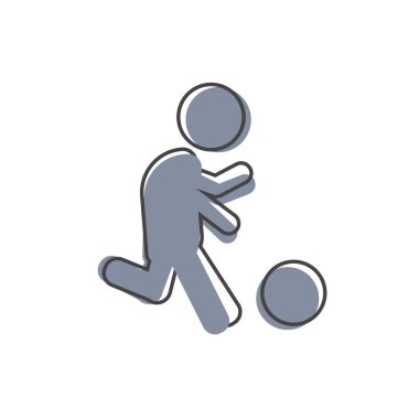 Vektör ikon adam top oynuyor. Futbolcu çizgi film stili. Beyazların izole edilmiş arka planı olan bir futbolcu. Kolayca düzenlemek için katmanlar gruplandırıldı. Tasarımın için..