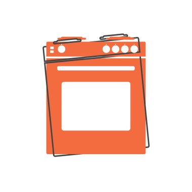 Beyaz izole arka planda fırın karikatürü tarzında gaz sobası. Kolayca düzenlemek için katmanlar gruplandırıldı. Tasarımın için..