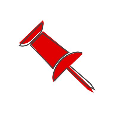 Vektör simgesi pimi. Beyaz izole arkaplanda pin illüstrasyon çizgi film stili. Kolayca düzenlemek için katmanlar gruplandırıldı. Tasarımın için..