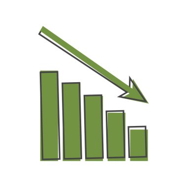Düşüş ve durgunluğun vektör görüntü diyagramı. İkon finansal kriz. İzole edilmiş beyaz arka planda çizgi film satışlarında düşüş. Kolayca düzenlemek için katmanlar gruplandırıldı. Tasarımın için..