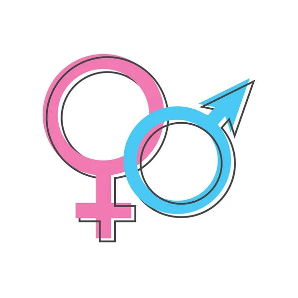 Cinsiyet sembolünün vektör simgesi. Beyaz izole edilmiş arka planda erkek ve kadın çizgi film stili. Kolayca düzenlemek için katmanlar gruplandırıldı. Tasarımın için..