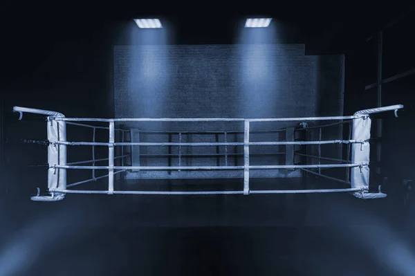 Boxing ring. The concept of sports, gyms. Front view. Mixed media