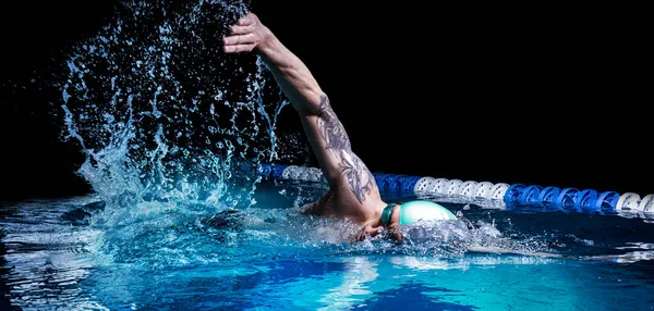 Man crawls. Water sports concept. Mixed media