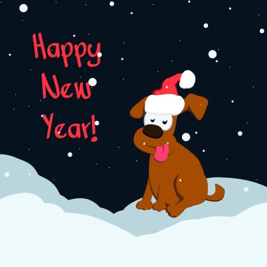Komik karikatür köpek şapkalı. Yeni Yılınız Kutlu Olsun. Vektör çizim