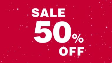 İleti hakkında promosyon yüzde 50 indirim off animasyon. Satılık. Kırmızı bir arka plan üzerine beyaz metin. Video reklam.