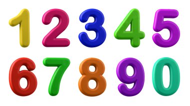 Colorful numbers, plasticine in different colours,  3d illustrat