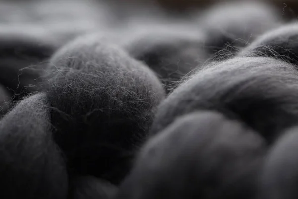 Close-up of knitted grey blanket, merino wool background — Stock Photo, Image