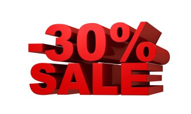 -30 satış, 3d illüstrasyon kırmızı harfler