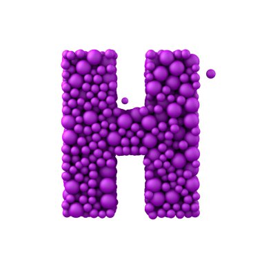 H harfi yapılan plastik boncuk, mor baloncuklar, 3d render