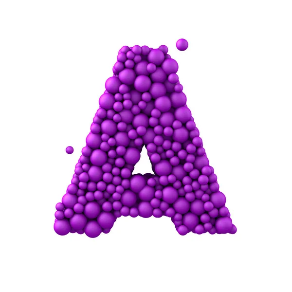 Letter A made of plastic beads, purple bubbles,  3d render — Stock Photo, Image