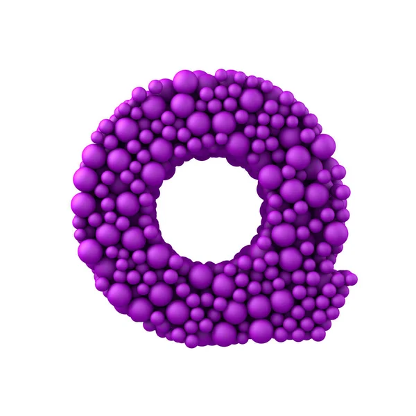 Lettera Q fatta di perline di plastica, bolle viola, rendering 3d — Foto Stock