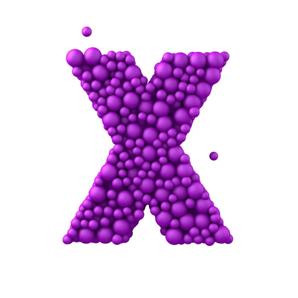 Буква X из пластиковых бусин, фиолетовых пузырей, 3d рендеринг — стоковое фото