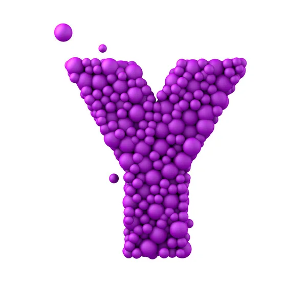 Буква Y из пластиковых бусин, фиолетовых пузырей, 3d рендеринг — стоковое фото